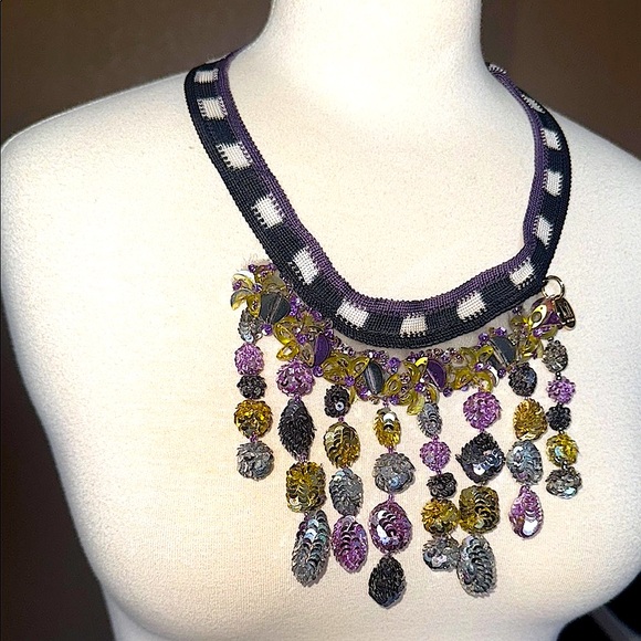 Stunning Missoni Purple and Gold Dangle Necklace - Picture 2 of 11